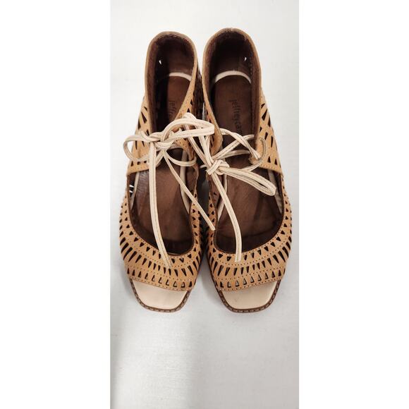 Jeffrey Campbell Rodillo Nude Low Heel Wedge Leather Sandals, Size 6-6.5 Boho - Picture 4 of 11